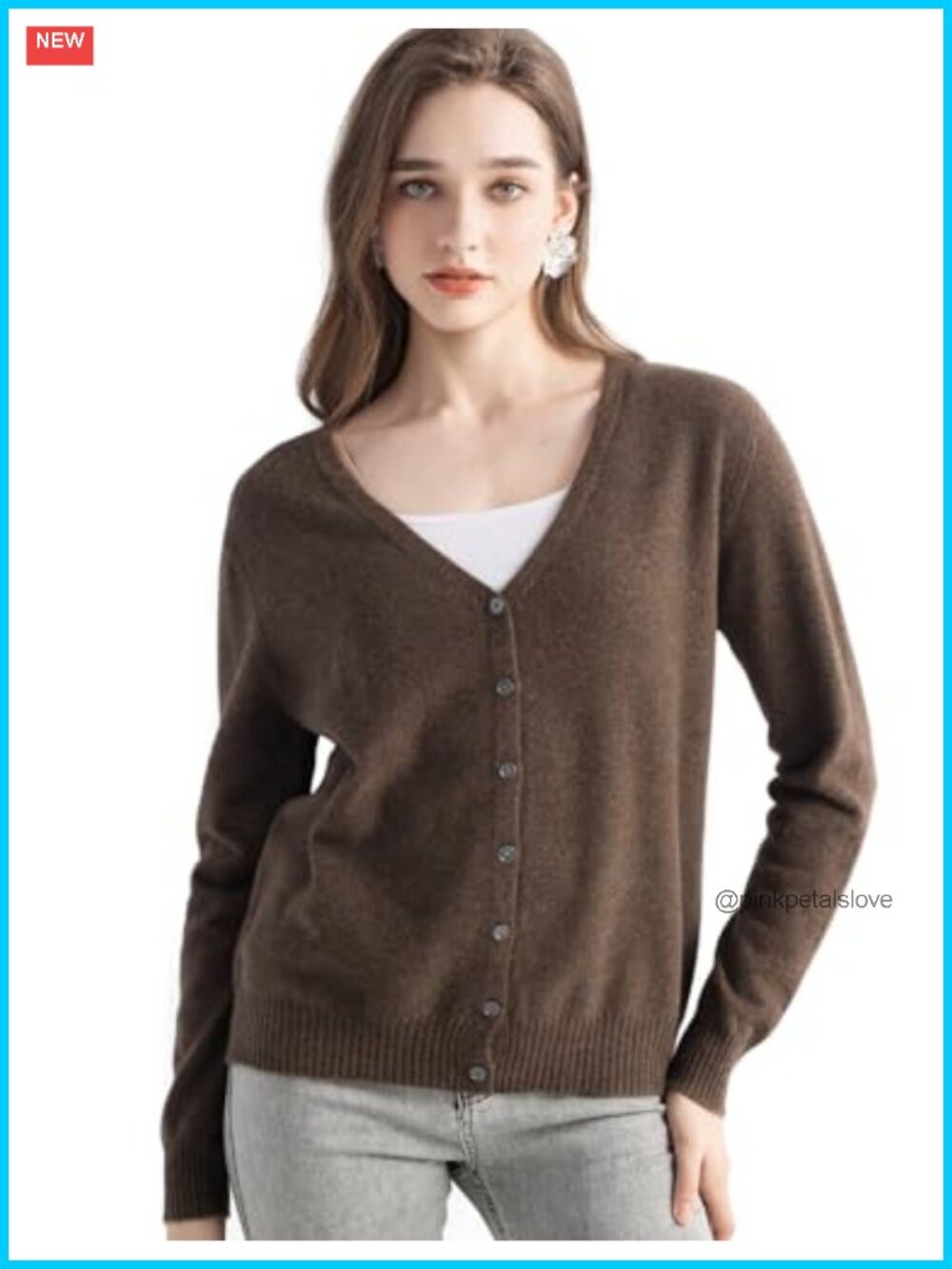 100% Cashmere Cardigan V-Neck Long Sleeve Knit Sweater